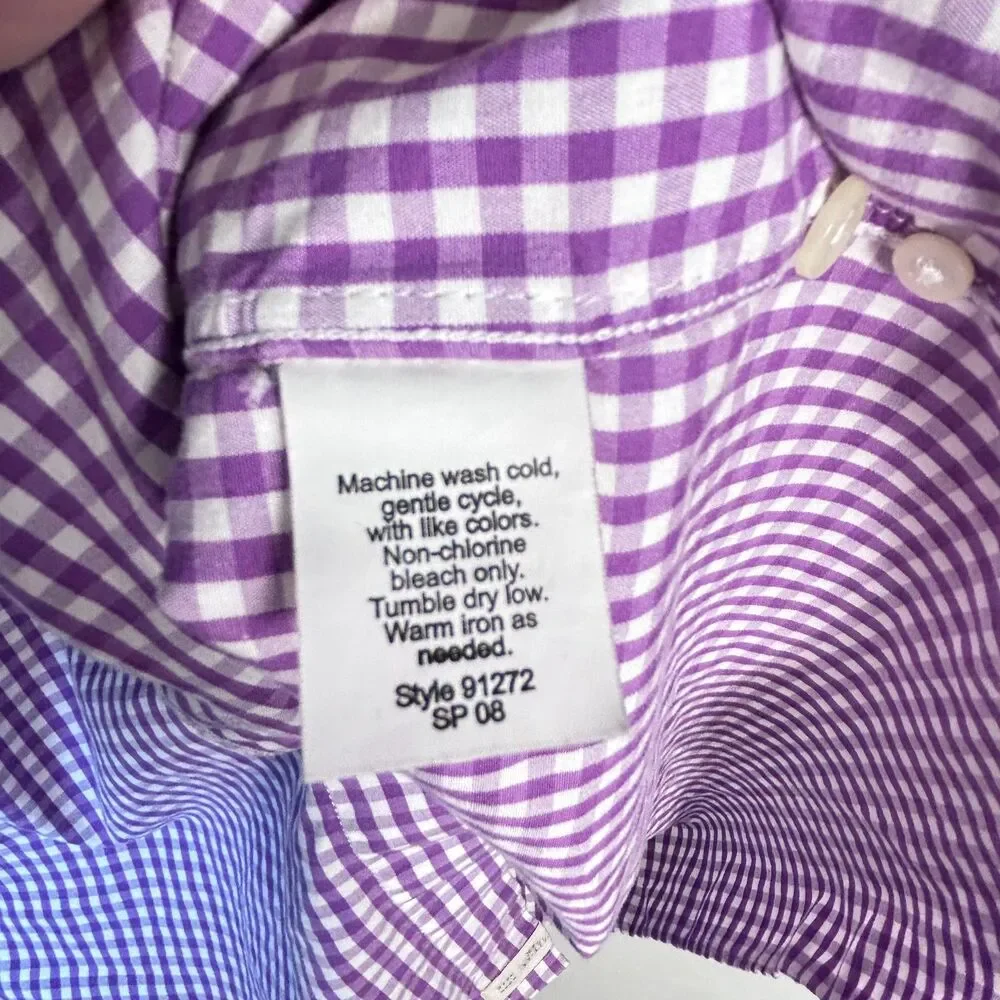 VTG Y2K J. Crew Men's Lavender White Gingham Check Button Front Shirt Size XL